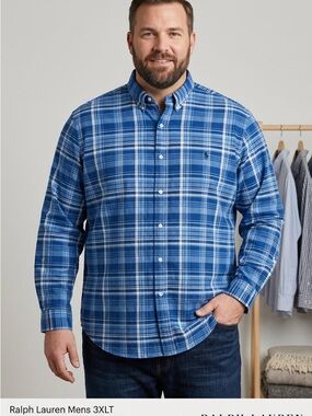 Ralph Lauren Mens 3XLT Indigo Oxford Blue Button Down Shirt Big Tall Long Sleeve